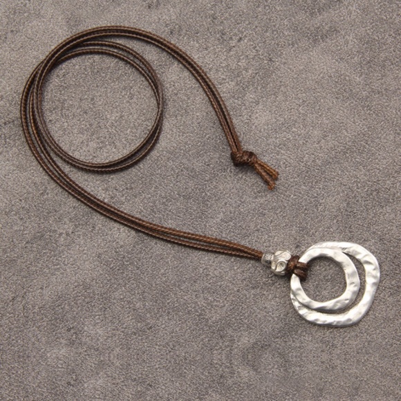 Handmade Bohemian Multi Layer Circular Silver Pendant Rope Necklace NEW - Picture 3 of 6